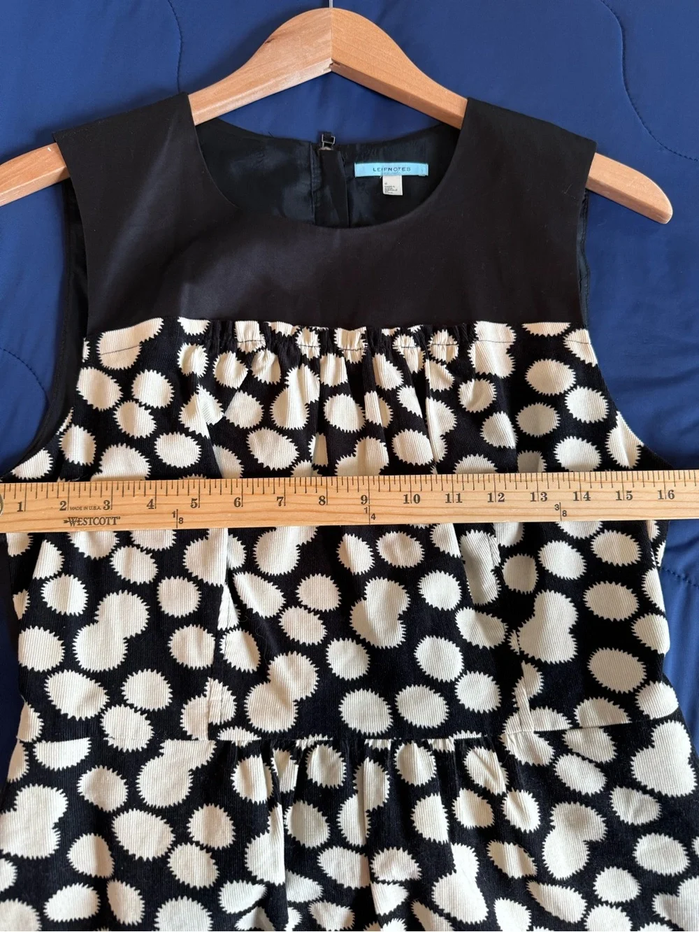 Anthropologie LEIFNOTES Women's SZ 10 Notched Dots Corduroy Dress Black Ivory